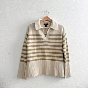 Birch Olive Striped V Neck Sweater